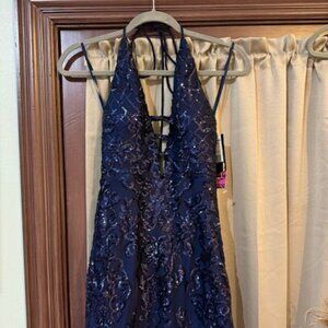 Blondie Nites HOCO Homecoming Navy Blue Halter Sequin Mini Dress NEW NWT SZ 5